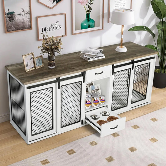 CanineChest Luxury White Heavy Duty Wooden Dog Crate, a stylish and durable pet crate that enhances home decor.