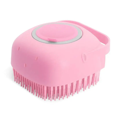 CanineChest shampoo filling dog brush, a convenient grooming tool that dispenses shampoo during brushing for an easy, thorough pet bath.