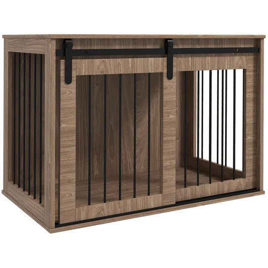 CanineChest Walnut Brown Dog Crate End Table, a stylish and functional pet crate designed to enhance home decor while providing comfort for pets.